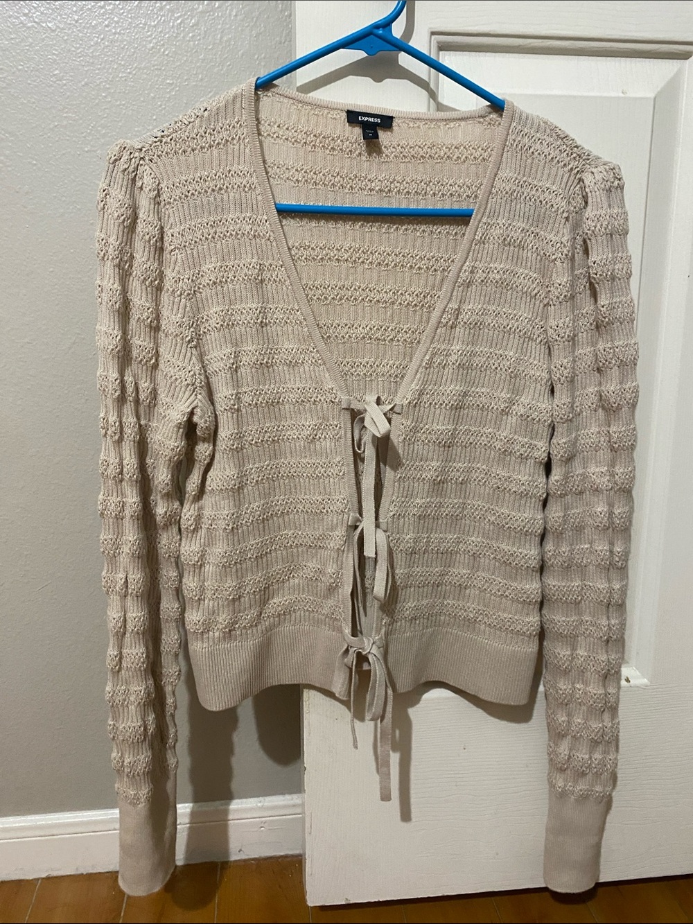 Express Women's Tie-Front V-Neck Sweater Beige Medium